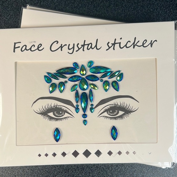 Green & Blue Iridescent Face Rhinestone Crystal Festival Face Stickers - Picture 6 of 6